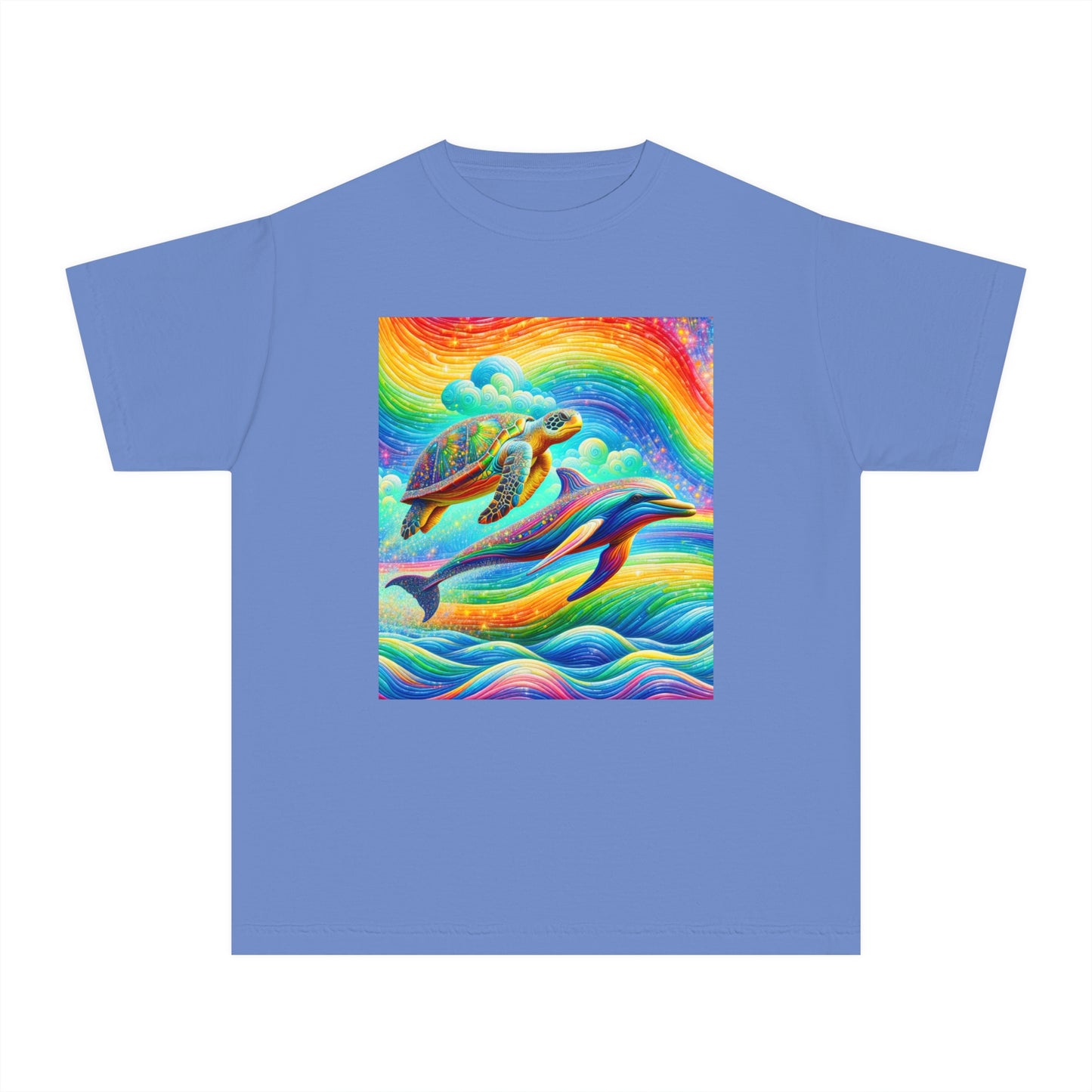 Beach Girl Miami's Turtle Dolphin Rainbow Youth Midweight Tee