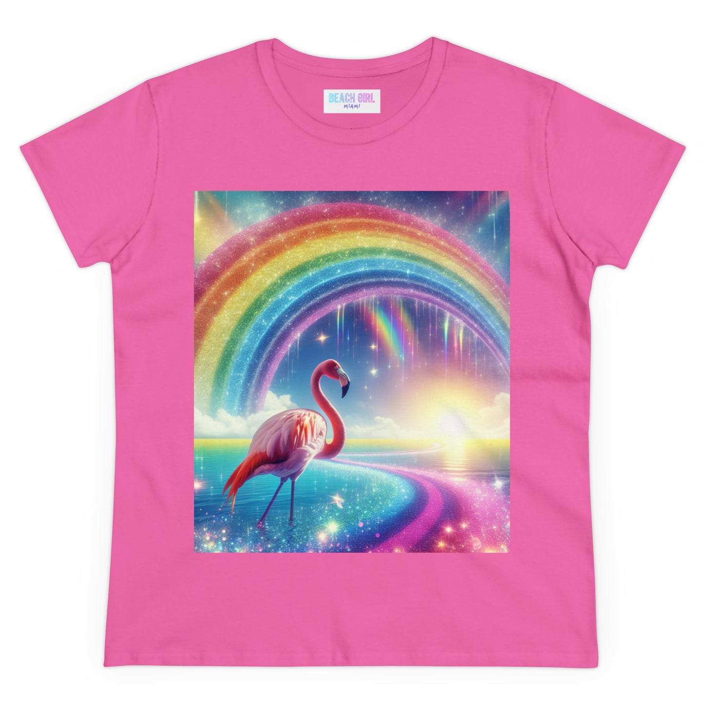 Beach Girl Miami Flamingo Miami Rainbow Women's Midweight Cotton Tee