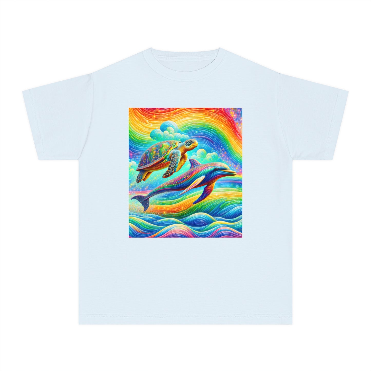 Beach Girl Miami's Turtle Dolphin Rainbow Youth Midweight Tee