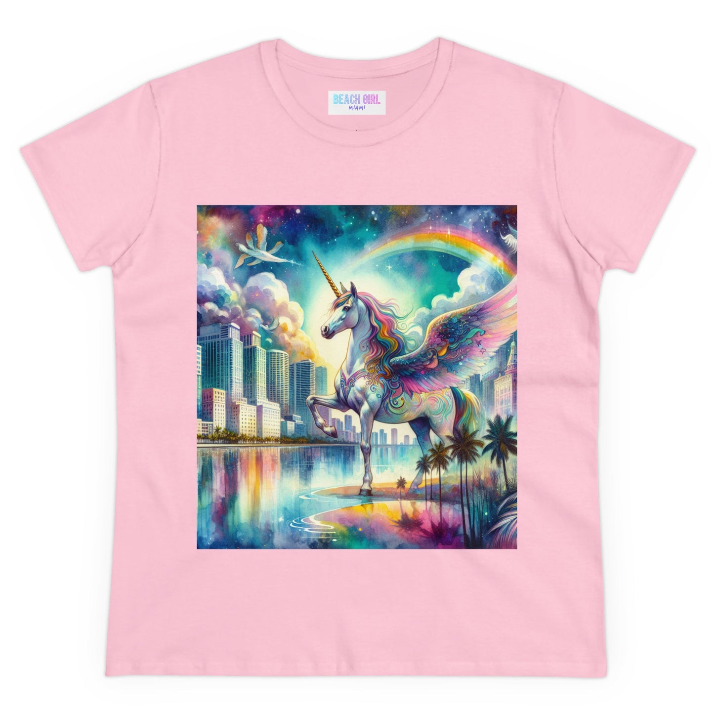 Beach Girl Miami Pegasus Women's Midweight Cotton Tee