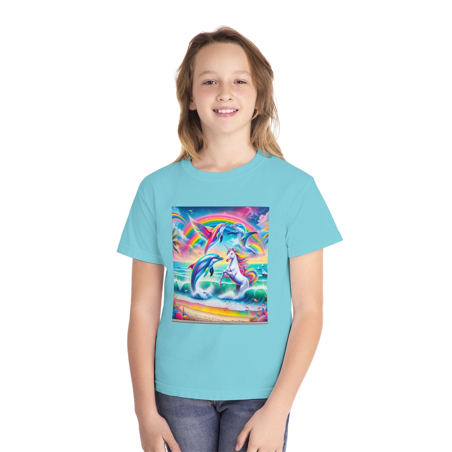 Beach Girl Miami's Unicorn Dolphin Youth Midweight Tee