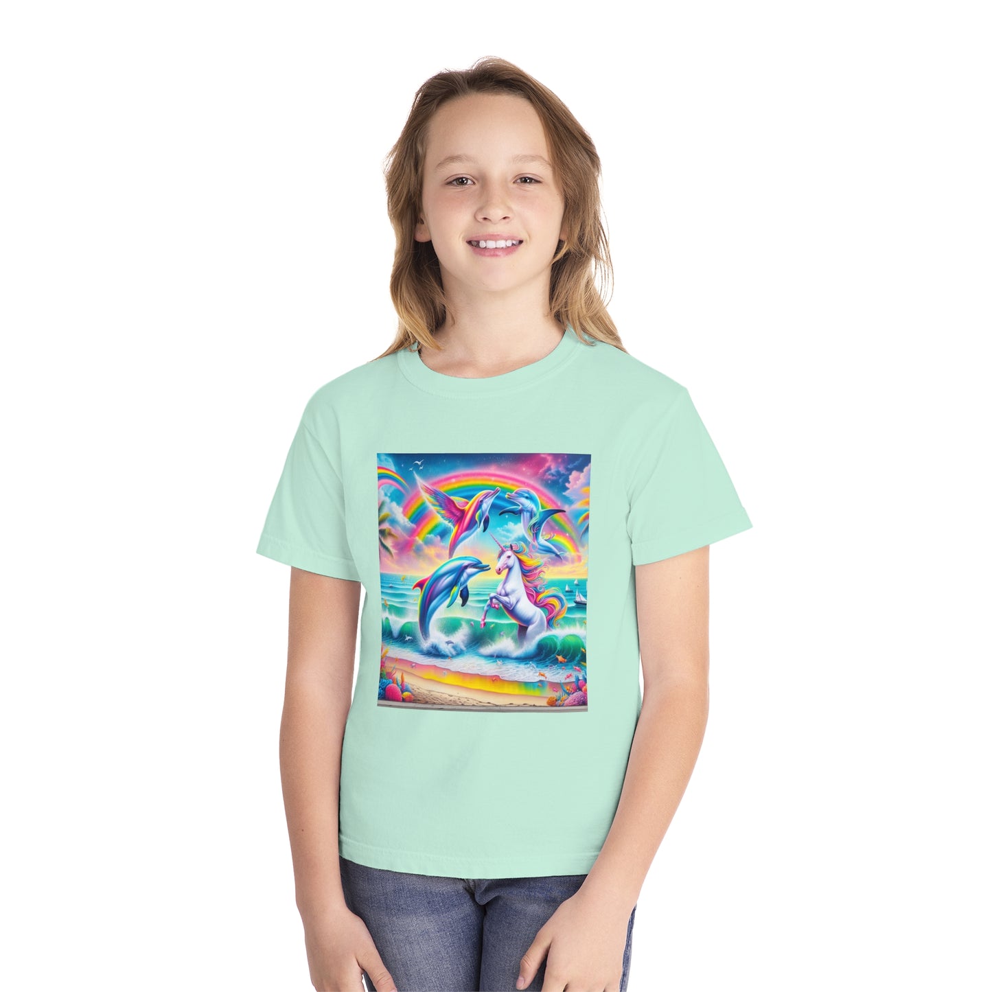 Beach Girl Miami's Unicorn Dolphin Youth Midweight Tee