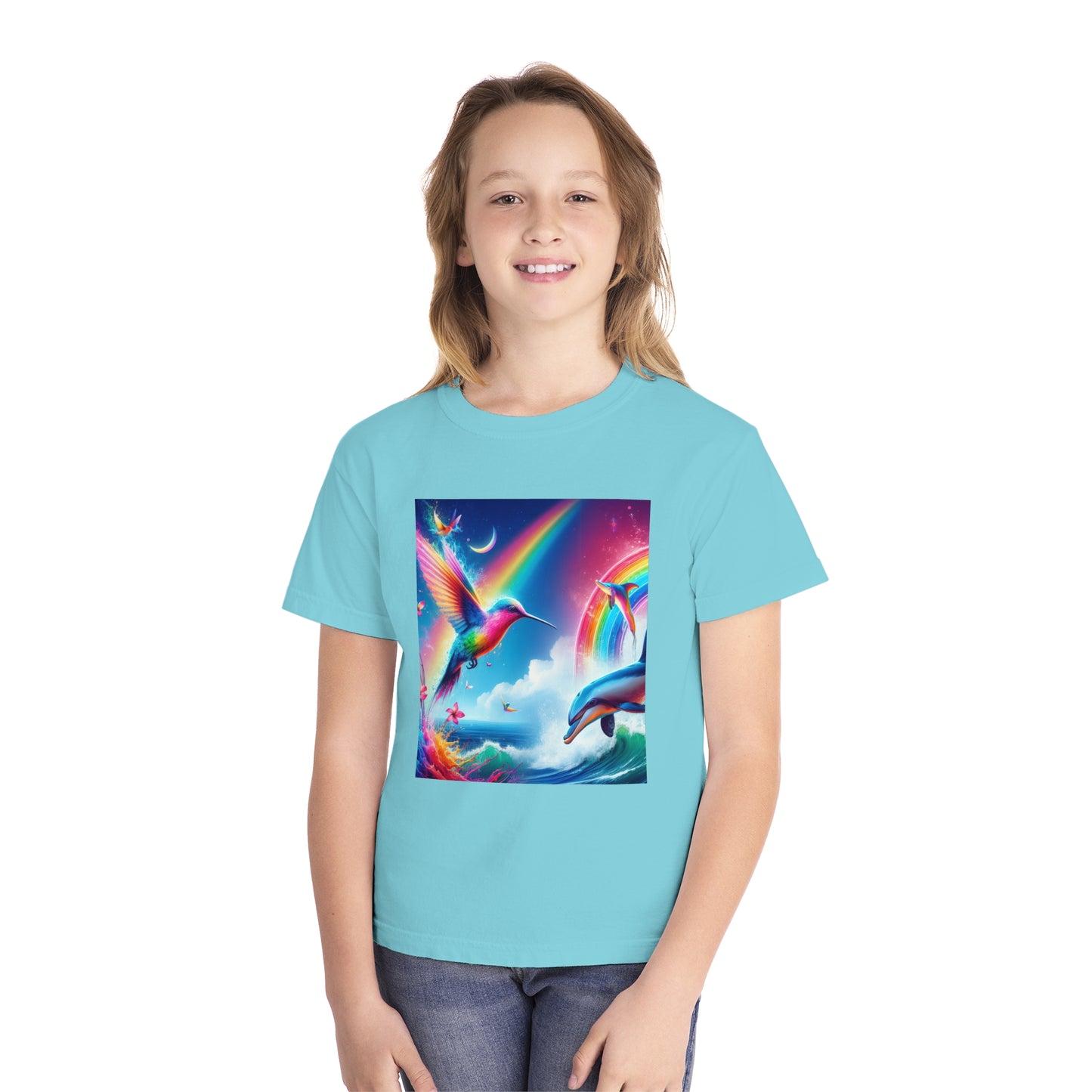 Beach Girl Miami's Hummingbird Dolphin Youth Midweight Tee