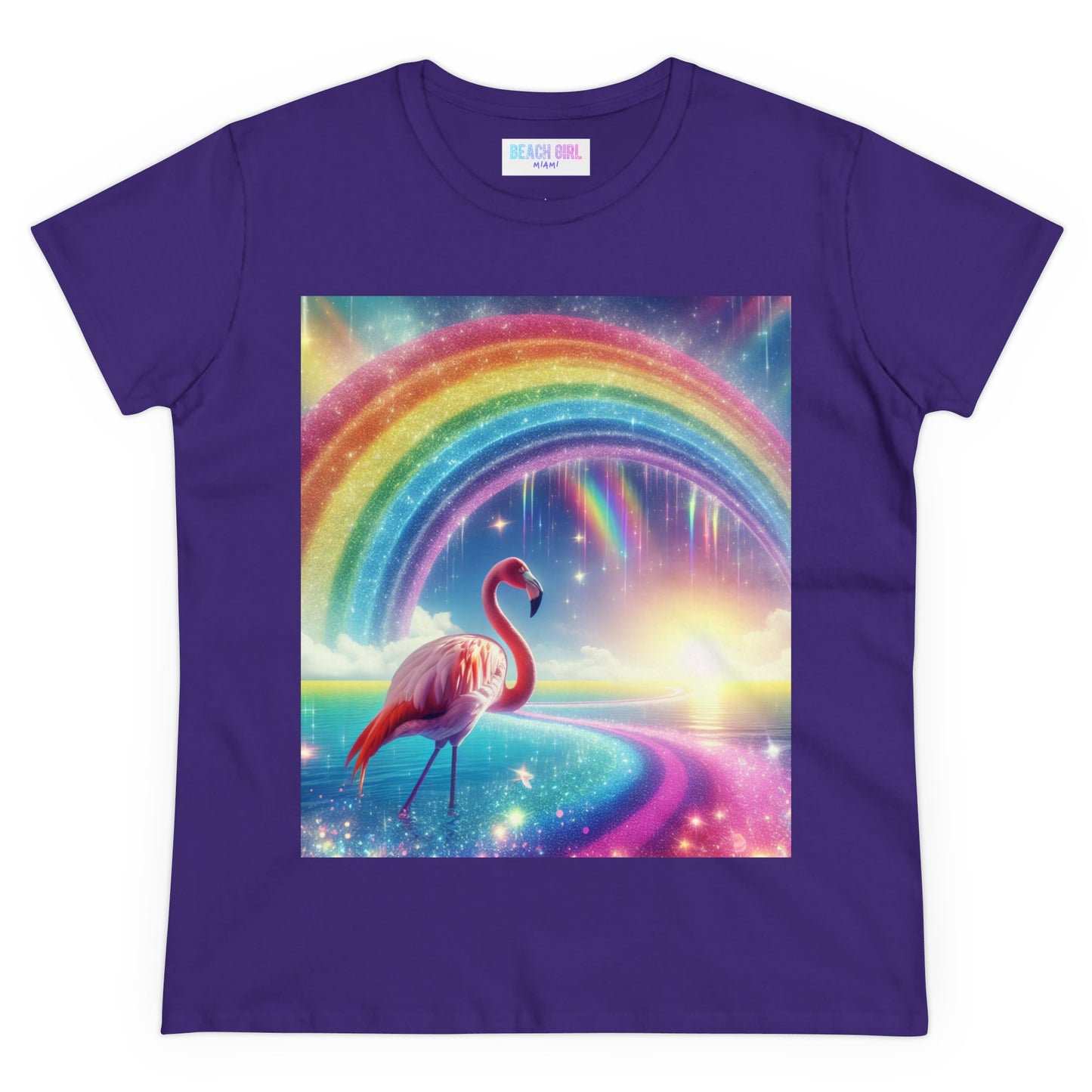 Beach Girl Miami Flamingo Miami Rainbow Women's Midweight Cotton Tee