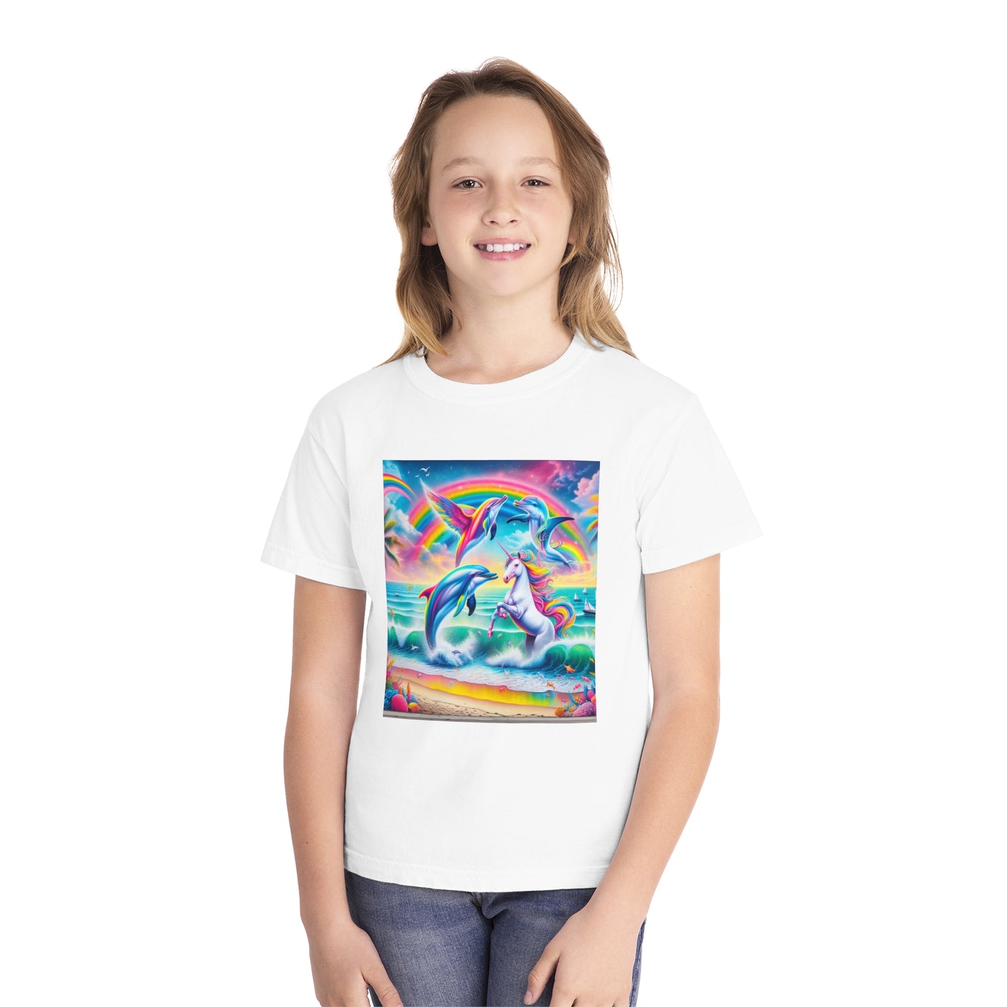 Beach Girl Miami's Unicorn Dolphin Youth Midweight Tee