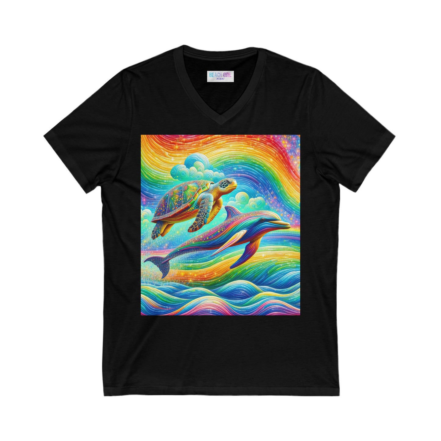 Beach Girl Miami's Turtle Dolphin Unisex Jersey Short Sleeve V-Neck Tee