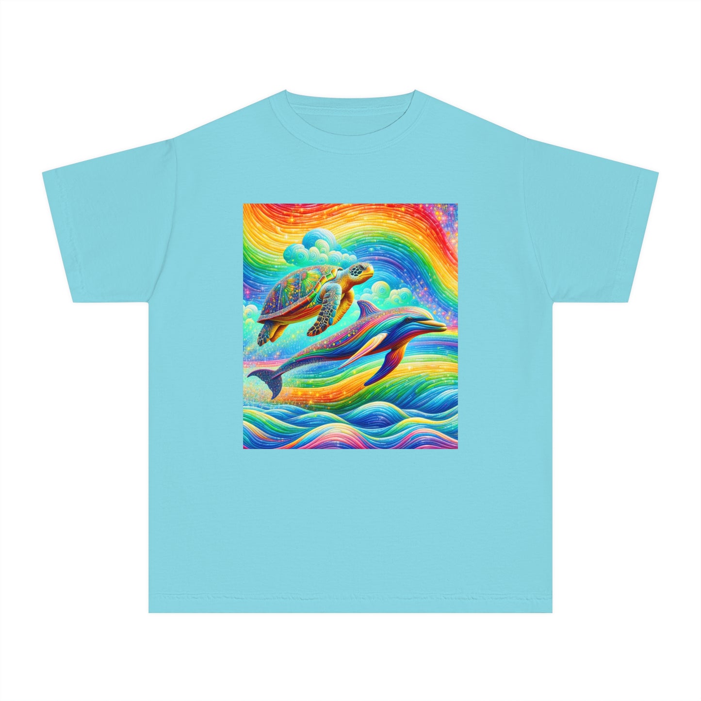 Beach Girl Miami's Turtle Dolphin Rainbow Youth Midweight Tee