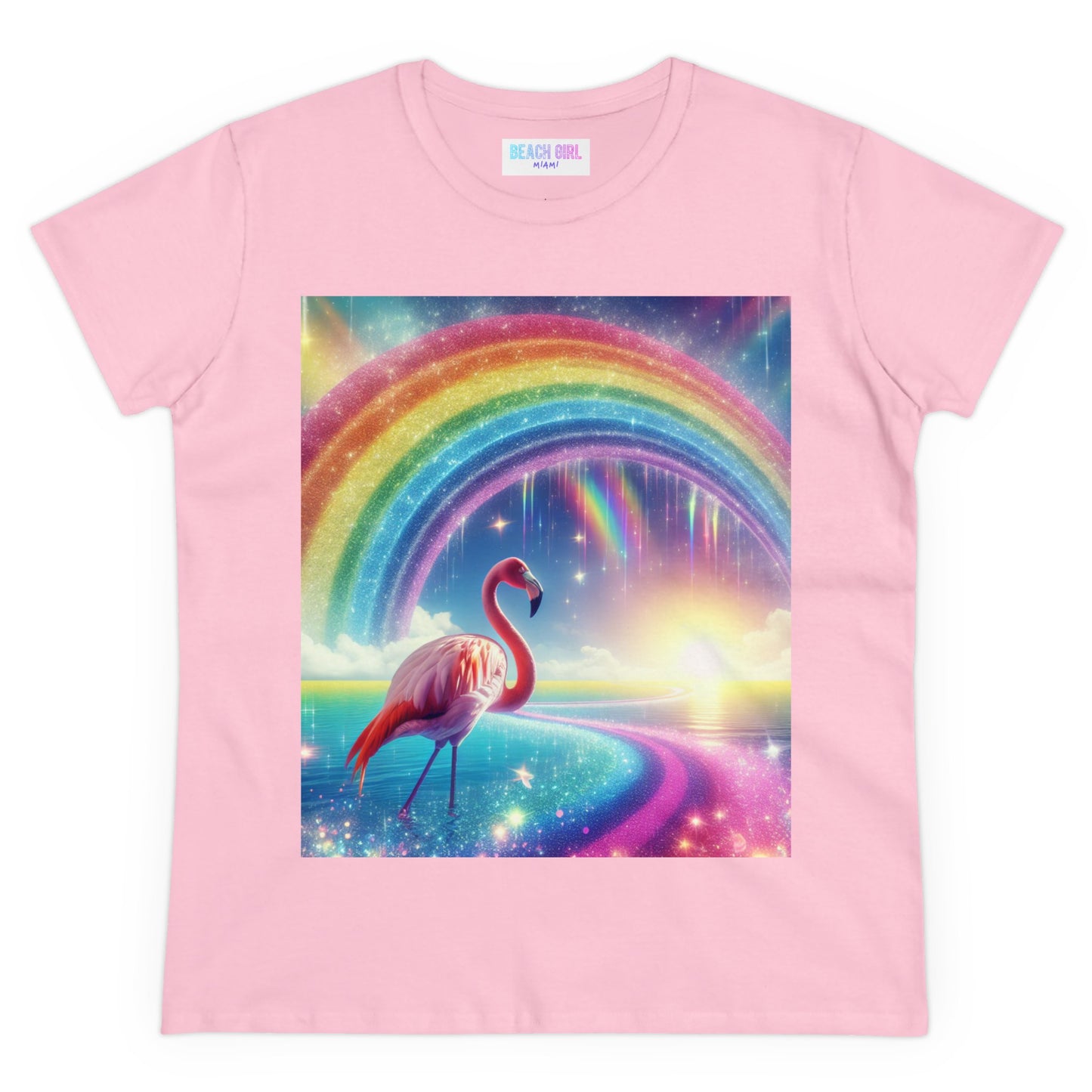 Beach Girl Miami Flamingo Miami Rainbow Women's Midweight Cotton Tee