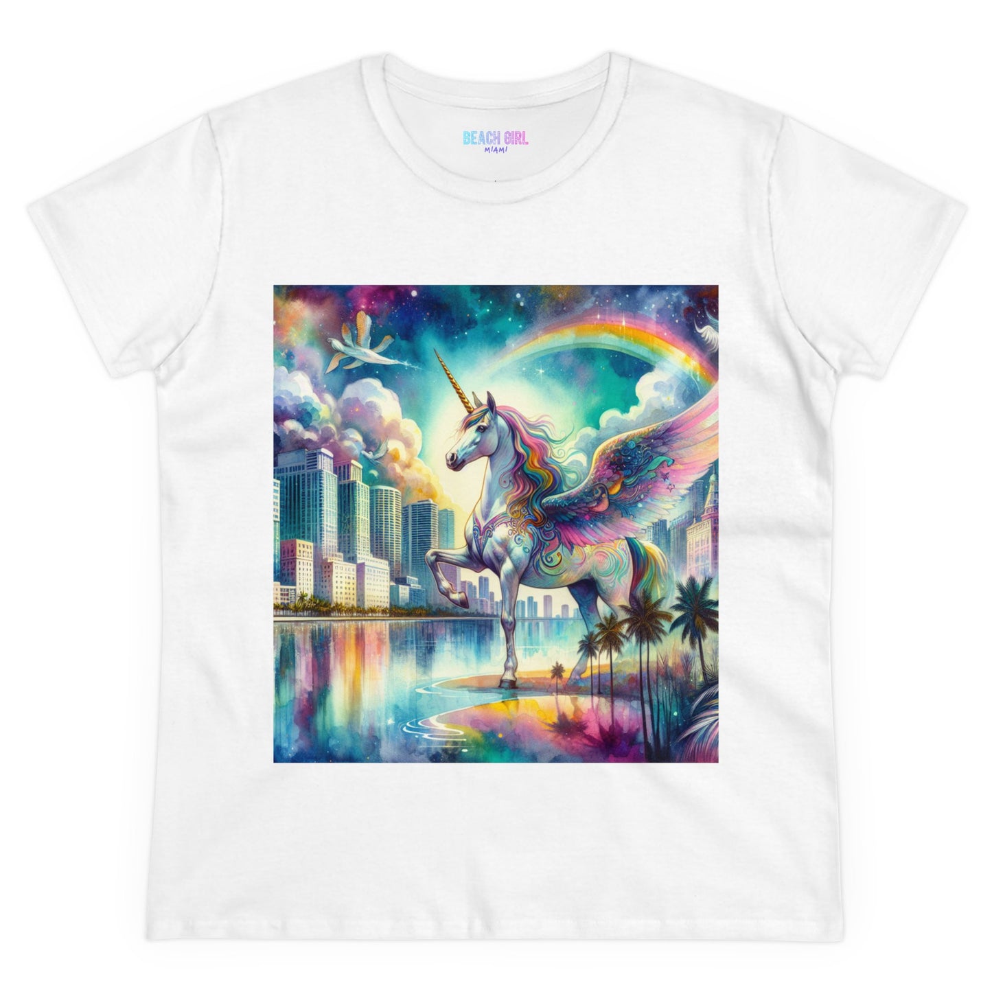 Beach Girl Miami Pegasus Women's Midweight Cotton Tee