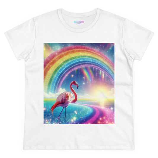 Beach Girl Miami Flamingo Miami Rainbow Women's Midweight Cotton Tee