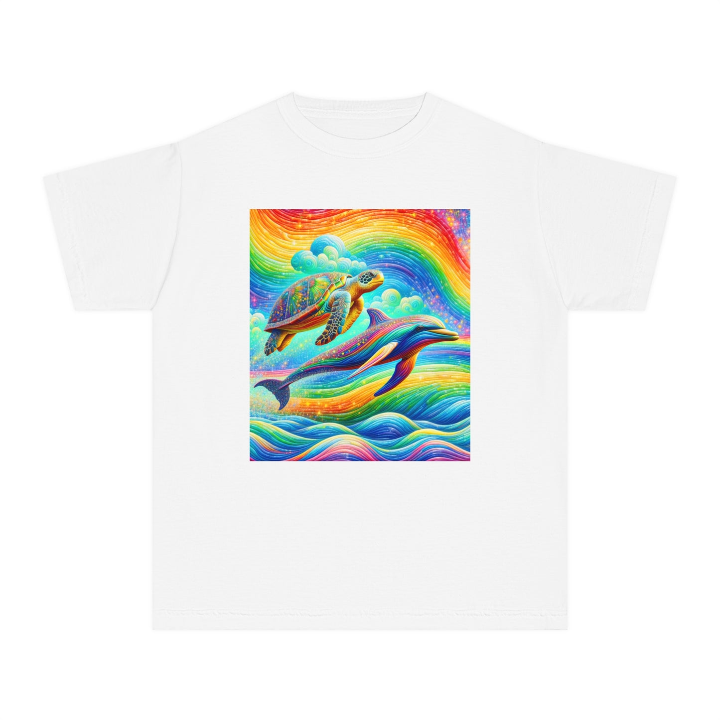 Beach Girl Miami's Turtle Dolphin Rainbow Youth Midweight Tee