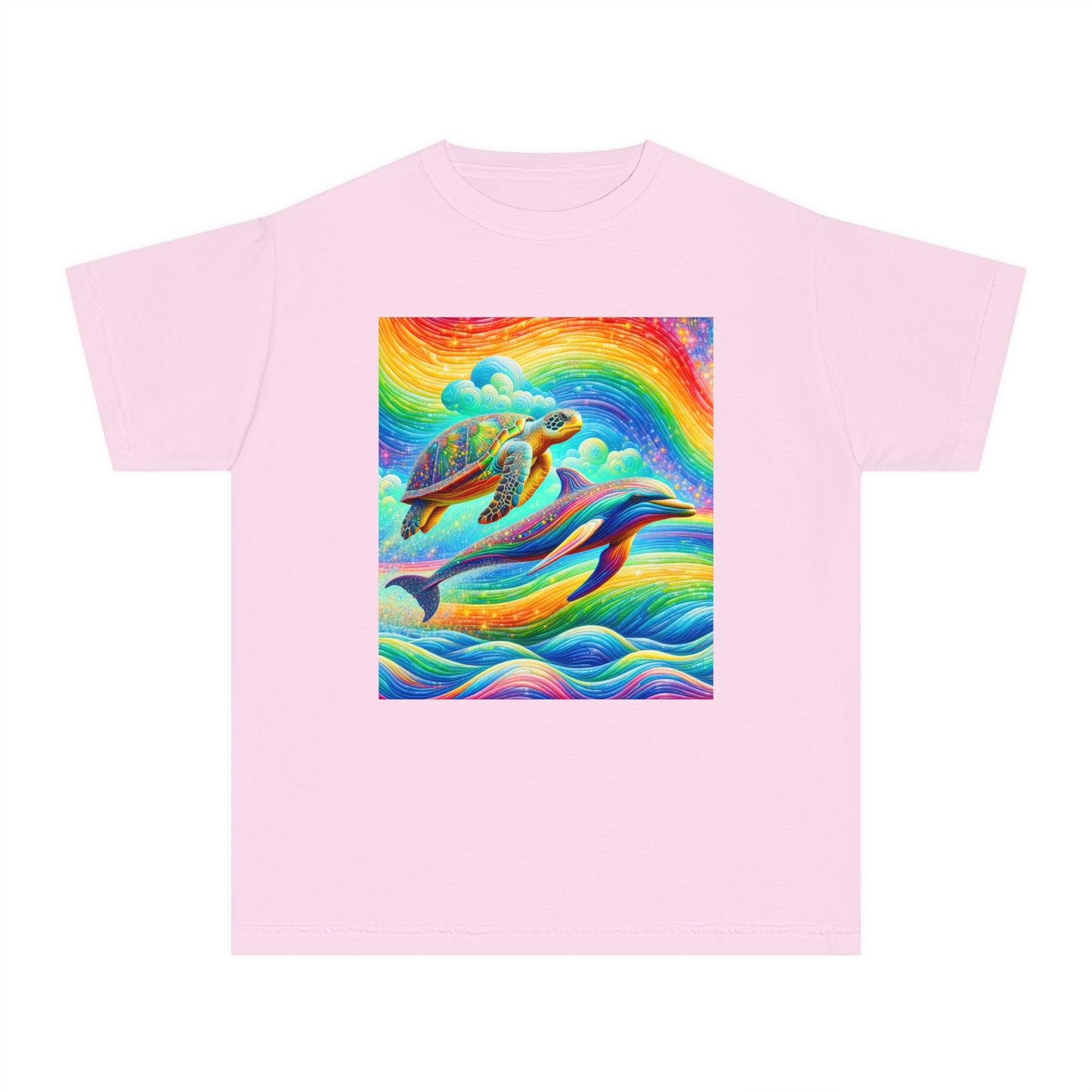 Beach Girl Miami's Turtle Dolphin Rainbow Youth Midweight Tee