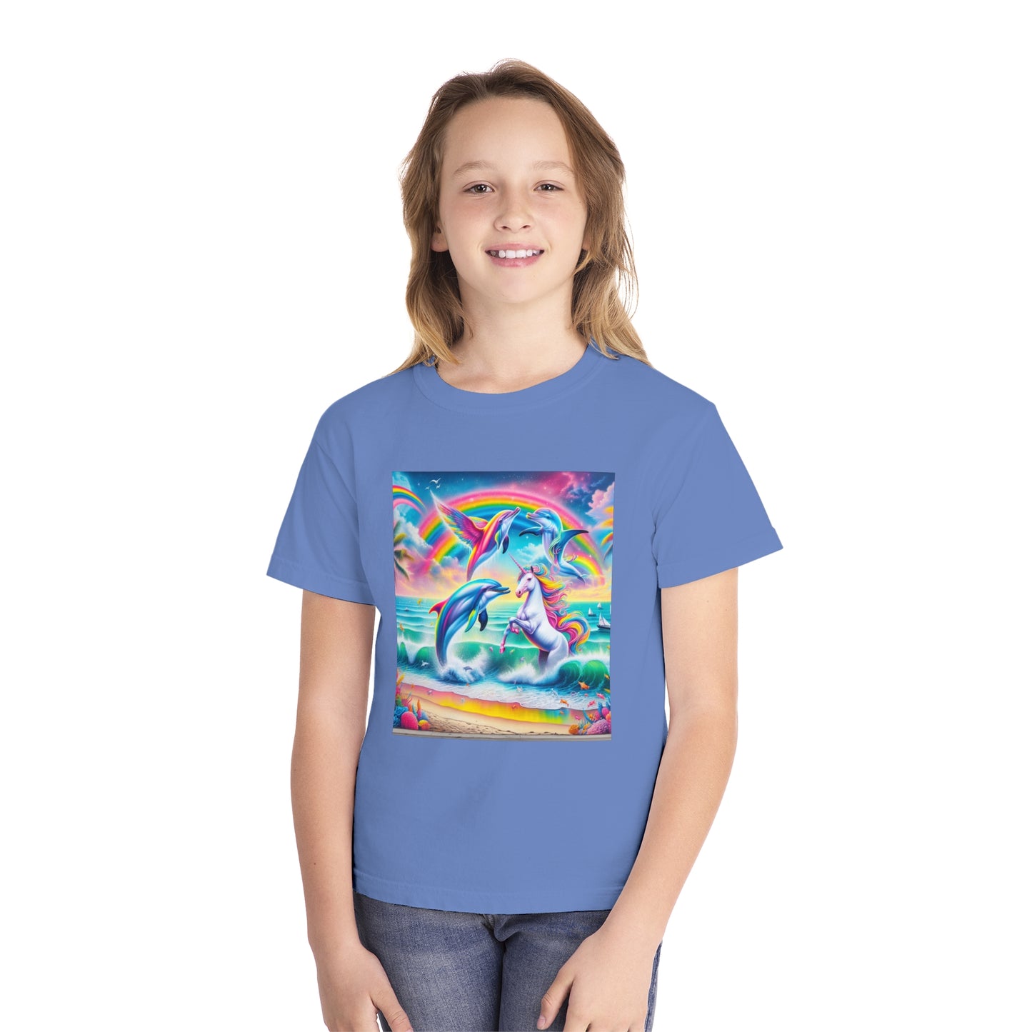 Beach Girl Miami's Unicorn Dolphin Youth Midweight Tee