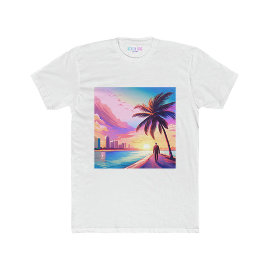 Beach Girl Miami Unisex Cotton Crew Tee - Miami Man Sunset