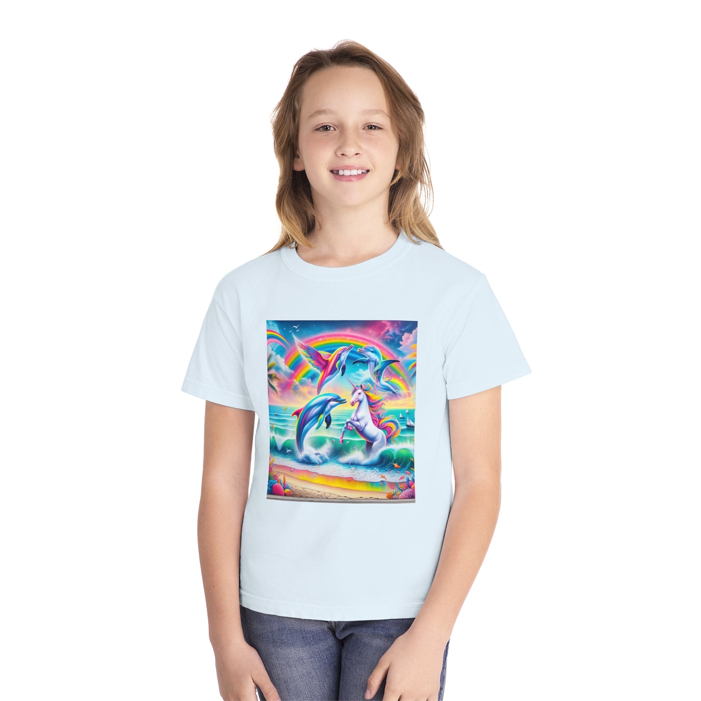 Beach Girl Miami's Unicorn Dolphin Youth Midweight Tee